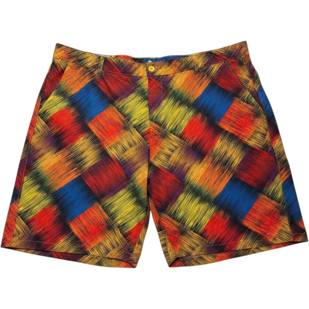 Hreski Mens Golf Shorts Size 40 Multi Color Patchwork Brushstroke Stretch Casual